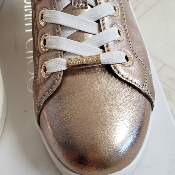 NWT Jimmy Choo Shoes Leather Sneaker Rose Gold Designer Luxury Sneaker Presents - Picture 5 of 16